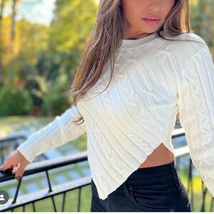 Elegant White Asymmetrical Knit Sweater